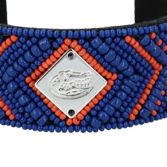 University of Florida Gators Bracelet NEW Hand Beaded Cuff Blue Orange Silver - Picture 7 of 8
